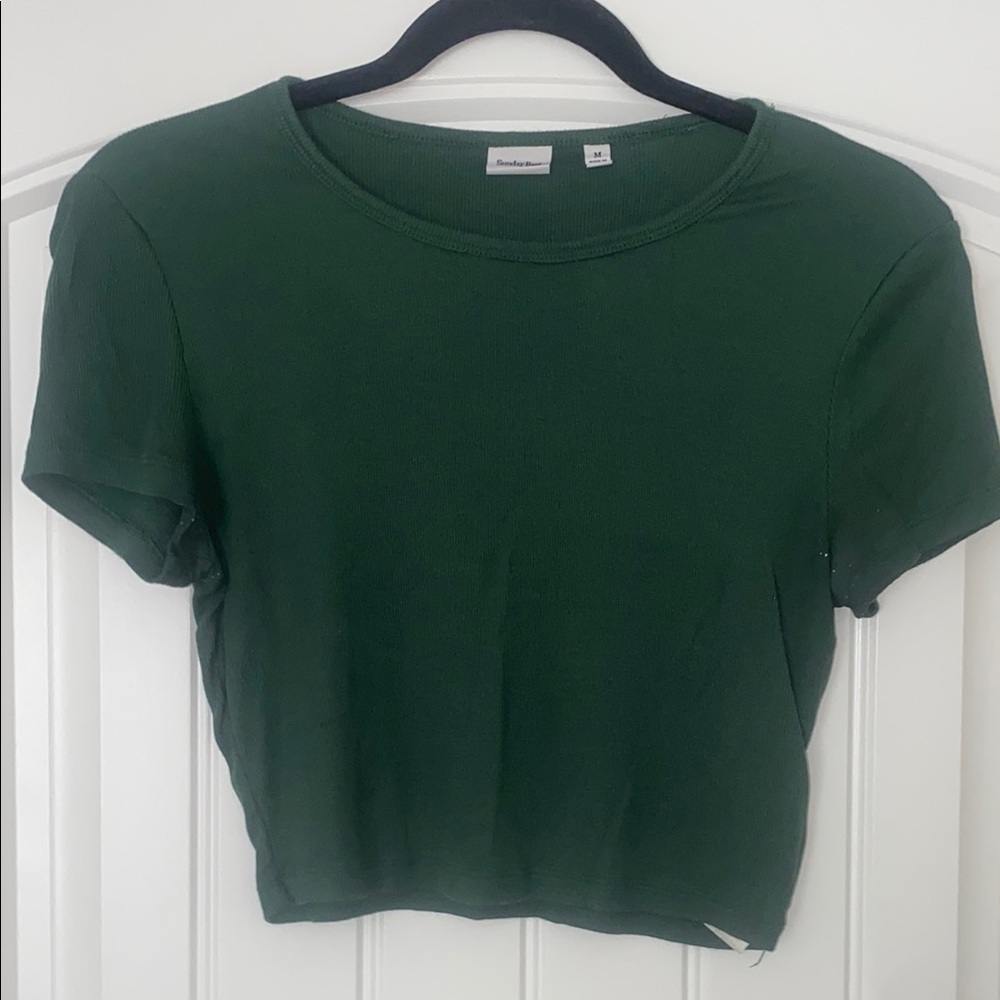 Sunday Best Green Fitted Crop Top Crew Neck